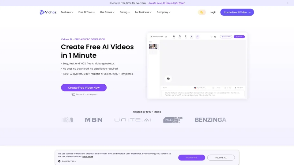 Vidnoz AI: Create FREE AI Videos 10X Faster Online