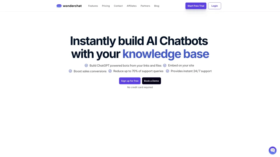 Wonderchat: Custom AI Chatbots for Websites - 1 Min Setup