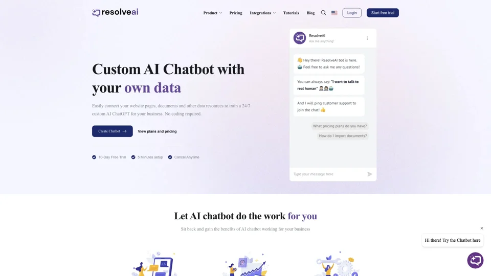 AI Chatbot with your data - ResolveAI - AI Chatbot for your business by ResolveAI