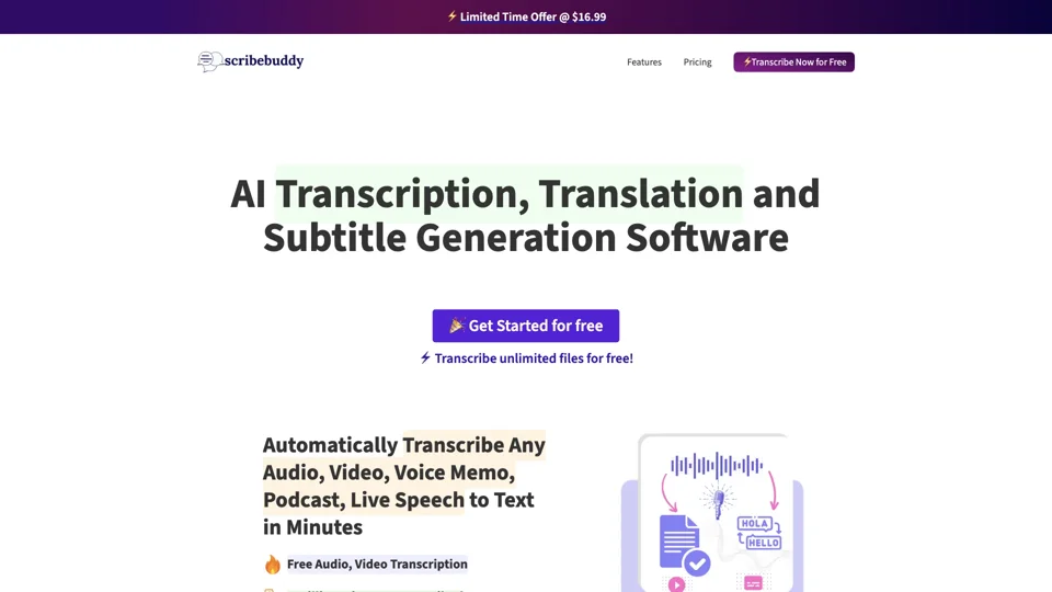 Free AI Transcription and Subtitle Software | ScribeBuddy