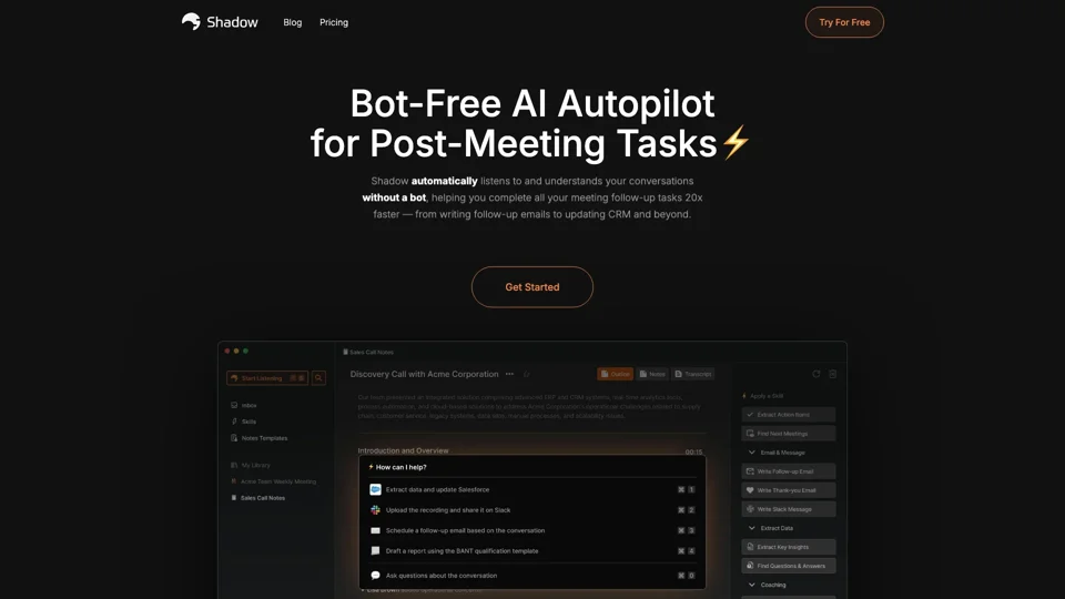 Shadow -  Bot-Free AI Autopilot for Post-Meeting Tasks