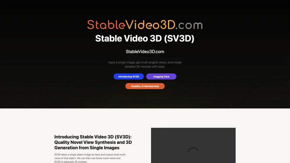 SV3D:Stable Video 3D, Online 3D Video Diffusion | StableVideo3D.com