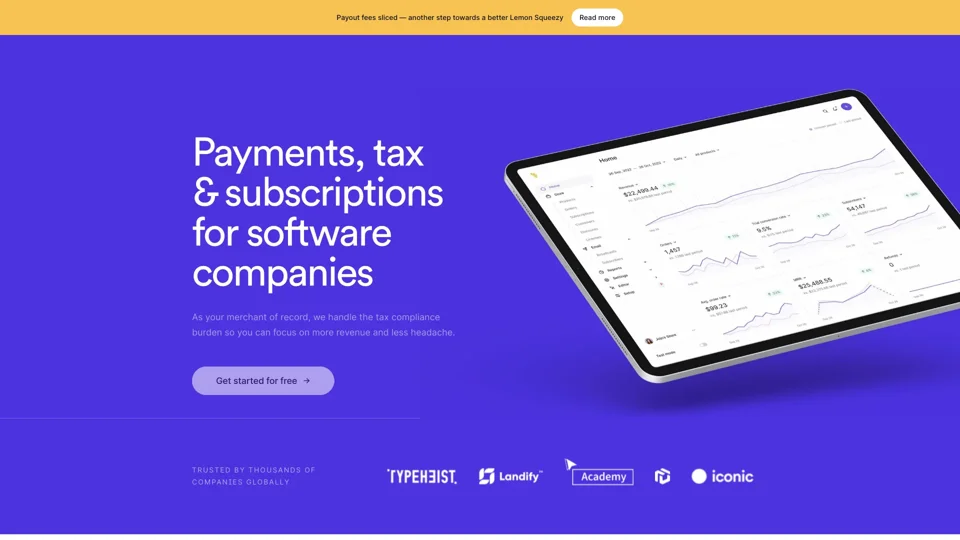 Payments, tax & subscriptions for software companies • Lemon Squeezy