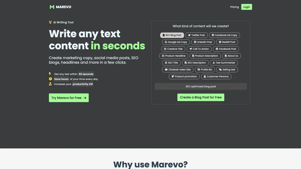 Marevo - The #1 AI Writing Tool, AI Text Generator