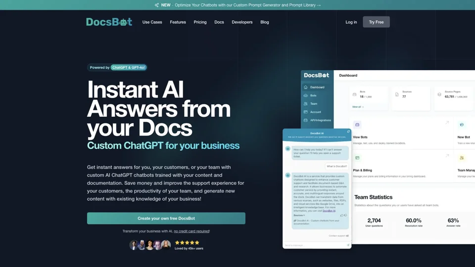 DocsBot AI - Custom chatbots from your documentation