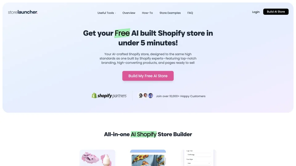 StoreLauncher - Get Your Free AI Built Shopify Store In 5 Minutes